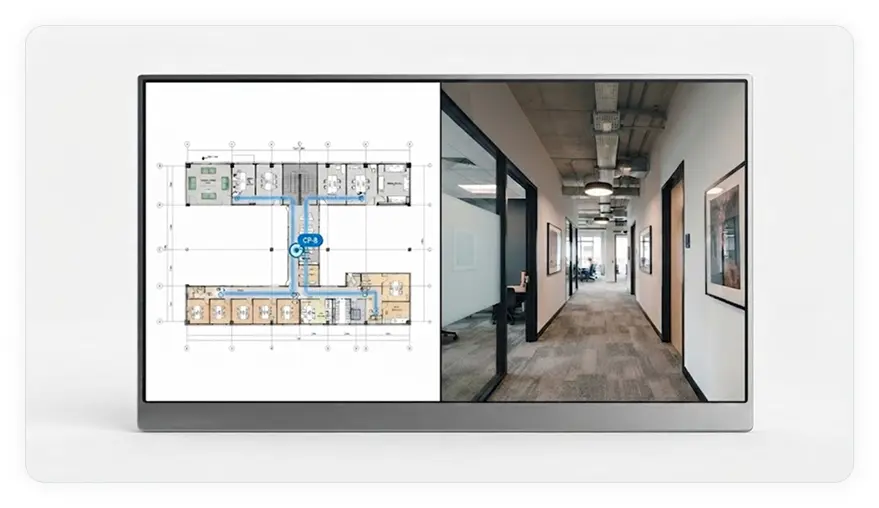 building corridor documented in OcuMap with 360-degree capture points